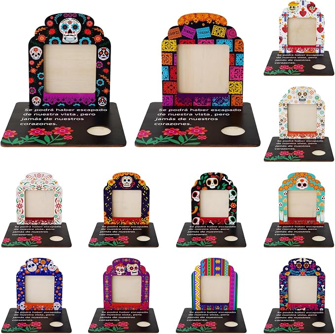 12 Set Wood Picture Frame Mini Ofrenda Día de los Muertos Altar Decorations - skull plate