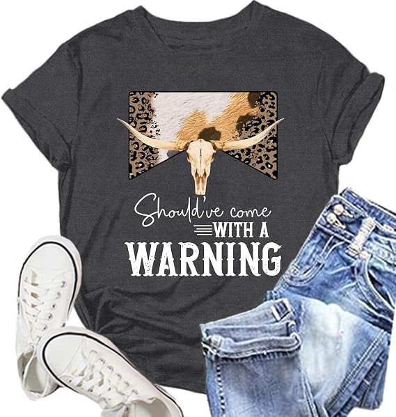 Western Shirts for Women Cowboy Tshirt Country Themed Tee Tops - skull tshirt