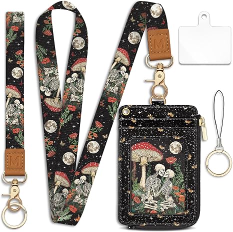 Skull Lanyard Wallet with Id Badge Holder Keychain for Card Women - skull wallet