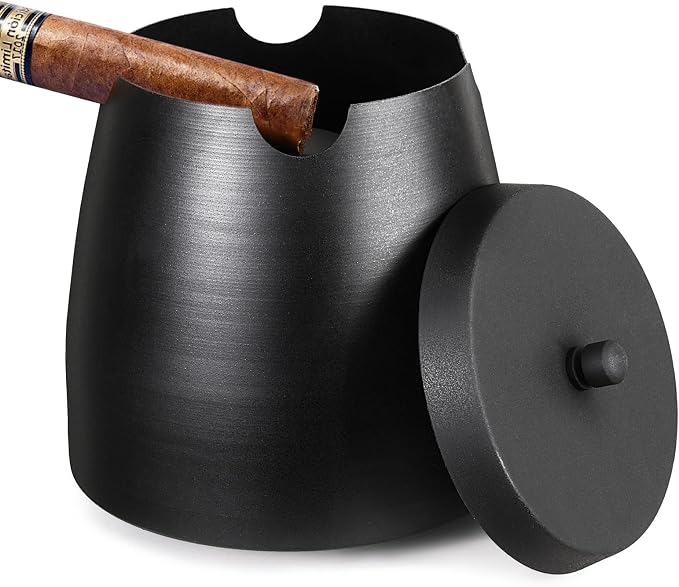 Cigar Ashtray with Lid for Outdoors Indoors Outside Patio Home Black Decor,Large Holder Ash tray Windproof,Cigar Accessories Gift for Men Dad Husband Boyfriend (Extra Large) - skull ashtray