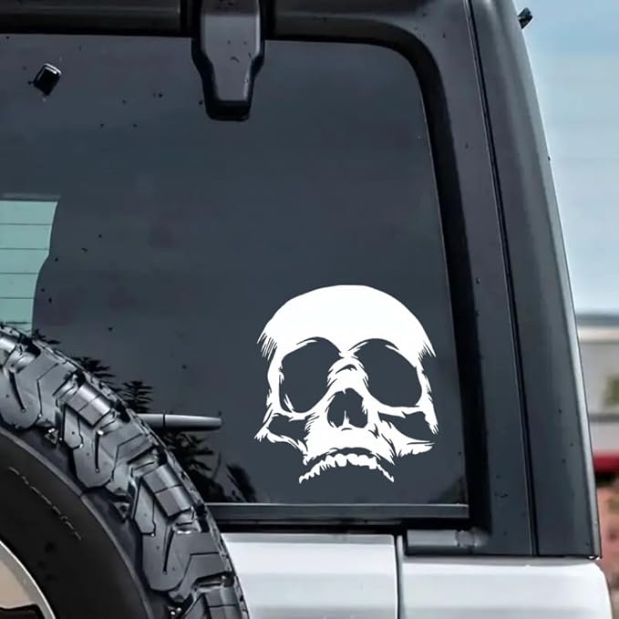 Skull Vinyl Decal – 5.1″x5.5″ Car Sticker for Motorcycle, Car Windows, Helmets – Edgy Waterproof Decorative Emblem | #AZ12 (White)