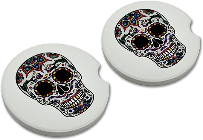 Elektroplate Day of the Dead Sugar Skull Automotive Ceramic Coasters (2) - skull coaster