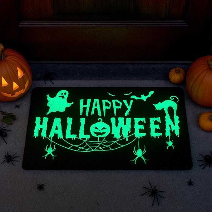 Tinideya Halloween Door Mat Glow in Dark Non Slip Outdoor 17×30 Classic