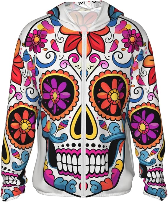 Unisex Sun Protection Hoodie Upf 50+ Long Sleeve Sun Shirt Lightweight Full Zip Hoodie Jacket For Women Men Fishing Hiking Outdoor Sugar Skull - skull sweatshirts