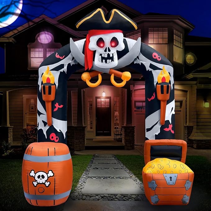 9.5FT Halloween Inflatables Pirate Skull Archway Outdoor Decoration - skull inflatable