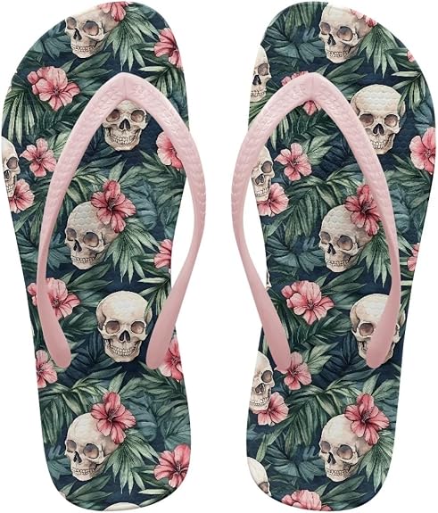 Women's Flip Flops Sandals, Soft Beach Pool Pink Thong Sandals Slide Shoes EUR Size 35 36 37 38 39 40 - sugar skull costume