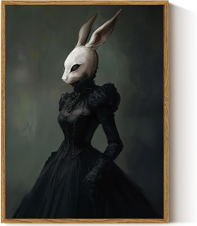 ARPEOTCY Halloween Wall Decor, Framed Gothic Rabbit Mask Art, 12×16