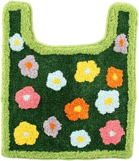 Cute Moss Flower U-Shape Toilet Rug Green Soft Microfiber Contour Bath Rug - skull toilet rug