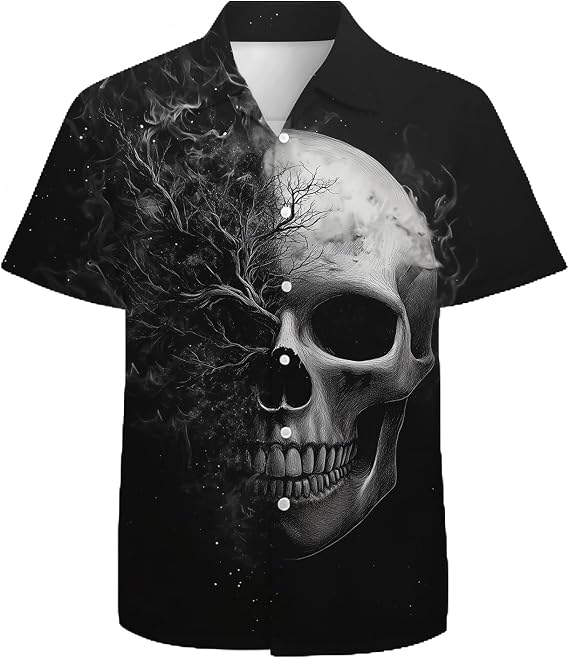 Dragonfly Men's Hawaiian Shirt Short Sleeve Floral Button Down Shirts Tropical Holiday Beach Shirts - skull tshirt