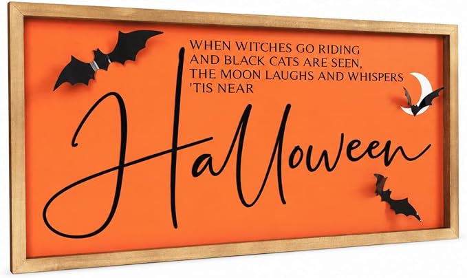 Large Halloween Wall Art Framed With 3d Bats, Spooky Wall Decor