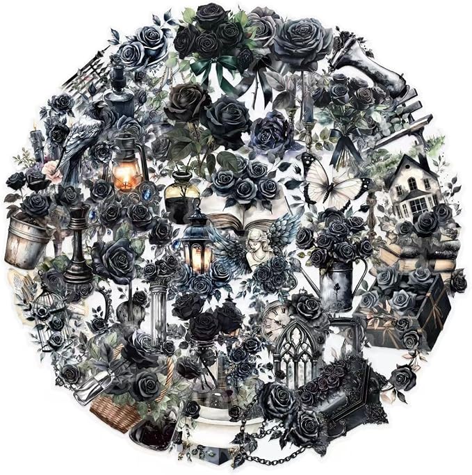 50 Pcs Transparent Dark Aesthetic Gothic Stickers - skull sticker