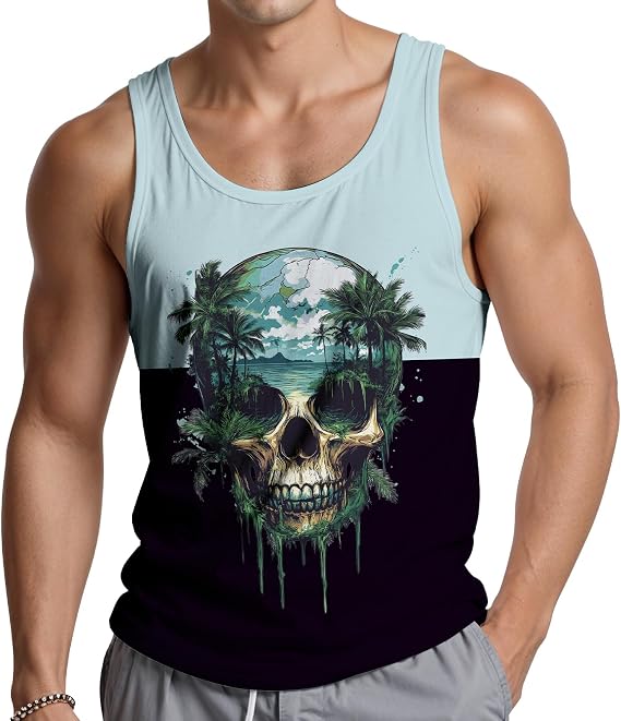 Mens Tank Tops Summer Graphic Beach Tank Tops Men 4th of July Shirts for Men Workout Patriotic Muscle Shirts Funny 3XL - skull tank tops