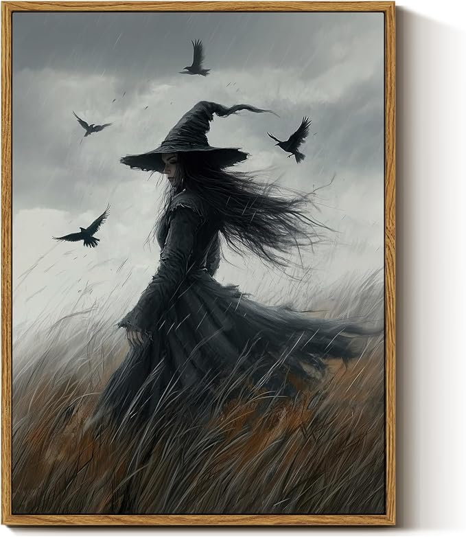 InSimSea Framed Witch Wall Art Vintage Decor, Gothic Moody Prints, 12x16In - skull wall art