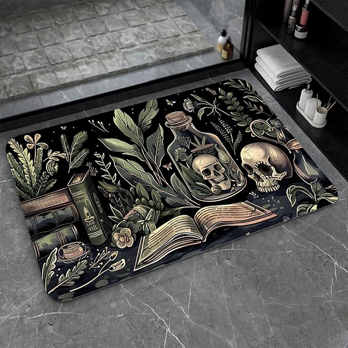 Bath Mat-Bathroom Rug，Books and Skulls-Absorbent Non Slip Quick Dry Stain Resistant Easy to Clean Care Shower Rug for Bathtub Shower Room 16×24Inch (40 * 60cm) - skull floor mat