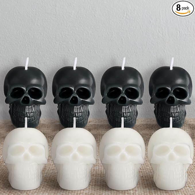 Nuanchu 8 Pcs Goth Skull Candles Set Black White Vegetable Wax Candlestick - skull candle