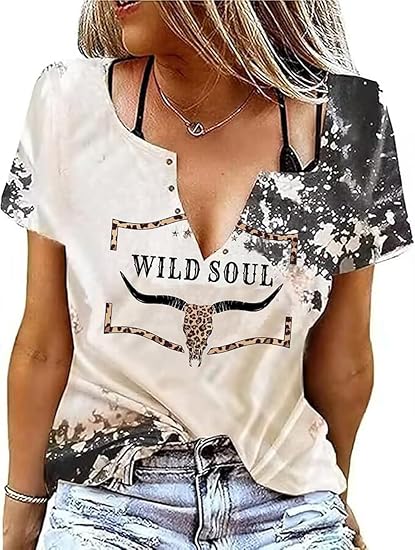 Retro Steer Skull Western T-Shirt Women Vintage Country Music Shirt Cute Cowgirl Graphic Cowboy Tees Tops - skull leggings