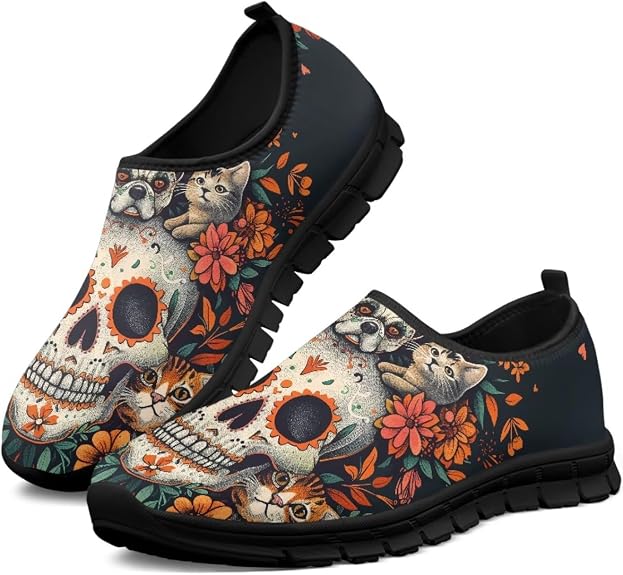 Women's Slip On Shoes Casual Low Top Flat Sneakers Non-Slip Comfort Breathable Footwear for Walking Tennis - sugar skull boots
