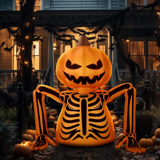Leyndo Halloween Inflatable Outdoor Decoration Pumpkin Skeleton LED Blow up - skull inflatable