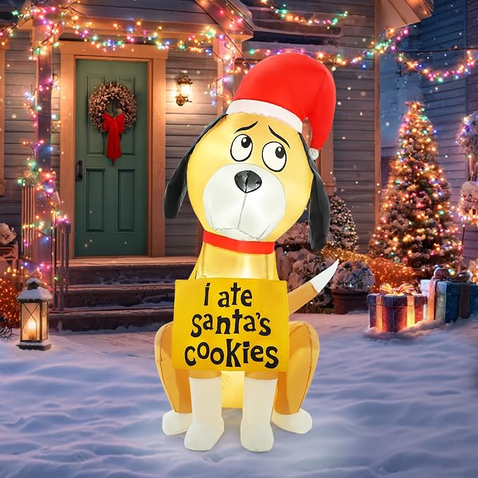 Christmas Inflatable Outdoor Decorations, 4FT Inflatables Cute Dog Yard Decorations Decor with 2 LED Lights, Blow up Santa Puppy Holiday Decor for Indoor Outside Lawn Garden - skull inflatable