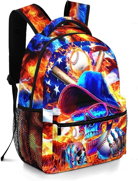 Kids Baseball Backpack for Boys Sports Theme Boys School Backpacks for Kid Children Teens Elementary Middle School Students Kids' Backpacks Ages 6-18 Skull Bookbag Travel Back Pack - skull backpack