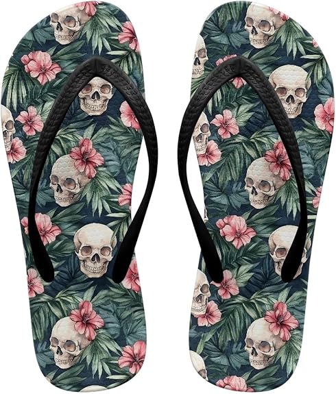 Patriotic Flip Flops for Women Arch Support Non-Slip Casual Summer Beach Black Thong Sandals Size 35-40 - sugar skull costume