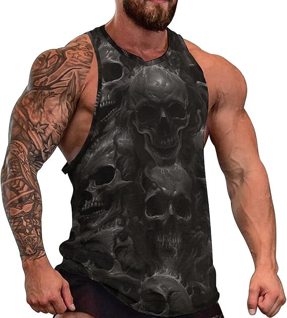 Men's Graphic Tank Tops Novelty Skull 3D Muscle Casual Sleeveless T-Shirt Summer Cool Tees - skull tank tops