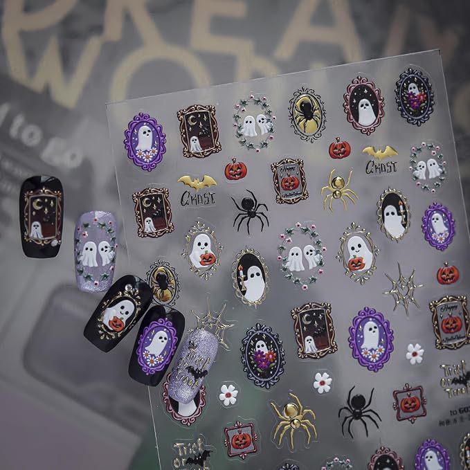 Vintage Frame Halloween Nail Stickers Gothic Nail Art Decals for Women - skull sticker