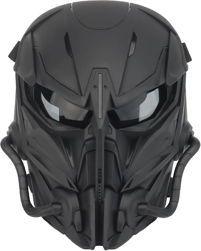 Airsoft Skull Full Face Protective Mask,Gray Lens for Cs Wargame Halloween Cosplay Costume PartyTactical Airsoft Mask (Black) - skull helmet