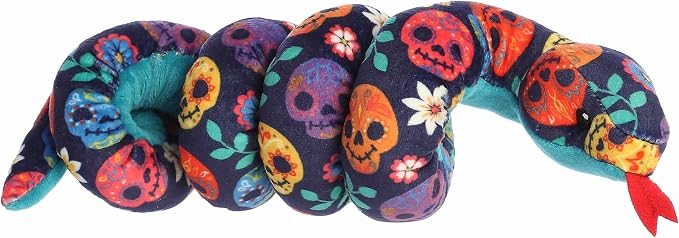 Aurora Spooky Snake Sugar Skull Snake Stuffed Animal - Vibrant Colors for an Eye-Catching Design - Perfect for Halloween Costumes and Gifts - Multicolor 8 Inches - sugar skull makeup