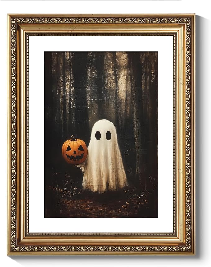 Framed Halloween Wall Art Ghost Pumpkin Pictures Fall Prints Home Decor - skull painting