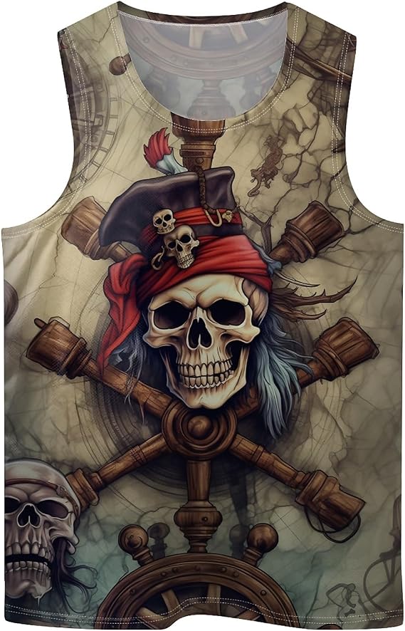 Cool Skull Mens Beach Tank Tops Novelty Graphic Quick Dry Sleeveless Shirt for Beach Workout S-4XL - skull tank tops