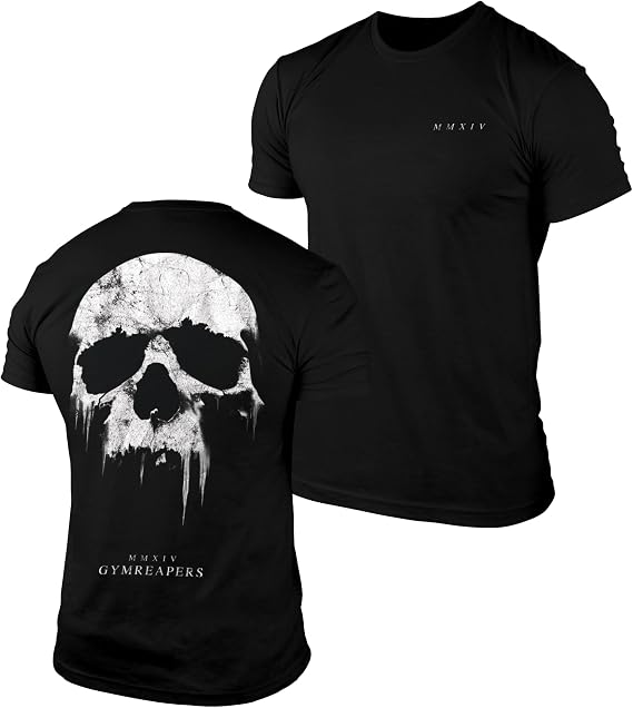 Gymreapers Skull Moisture Wicking T-Shirts for Men – Short Sleeve Workout Gym Shirts – Running Athletic Tees & Dry Fit Tshirt