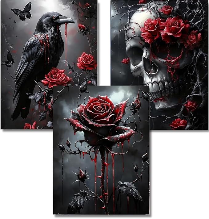 3-Pack Halloween Diamond Art Kits for Adults, Diamond Painting 12x16 Inch - skull painting