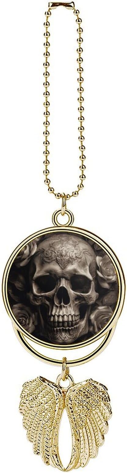 Leather Rose Skull Rear View Mirror Hanging Accessories Car Hanging Ornament Cute Car Accessories for Men Women Cars Mirror Decor Funny Truck Cars Pendant Auto Charms Golden