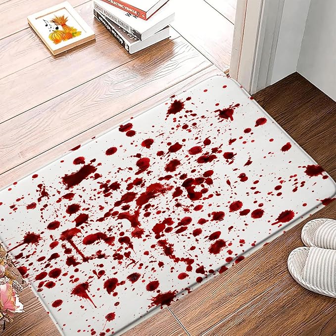 Blood Halloween Bath Mat Horror Red Splash Ghost Bloody Spooky Scary Zombie Vampire Bloody Spatter Bathroom Decor Rug Doormat Toilet Floor Rug,17.8x29.5 Inch - skull toilet mat