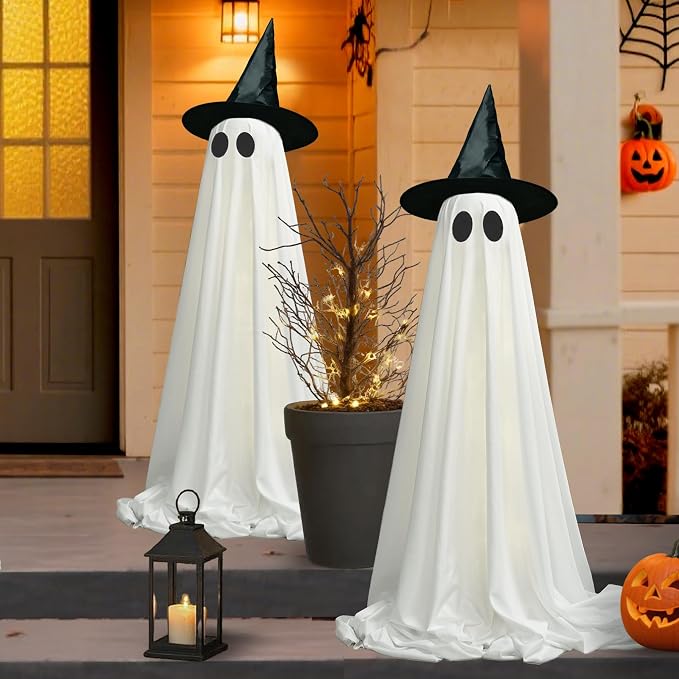 2packs Halloween Decorations Outdoor,Halloweens Party Decoration Indoor,Light Up Spooky Ghost with Remote Control String Lights,Halloween-Ghost for Yards Porches Gardens Lawn - string light