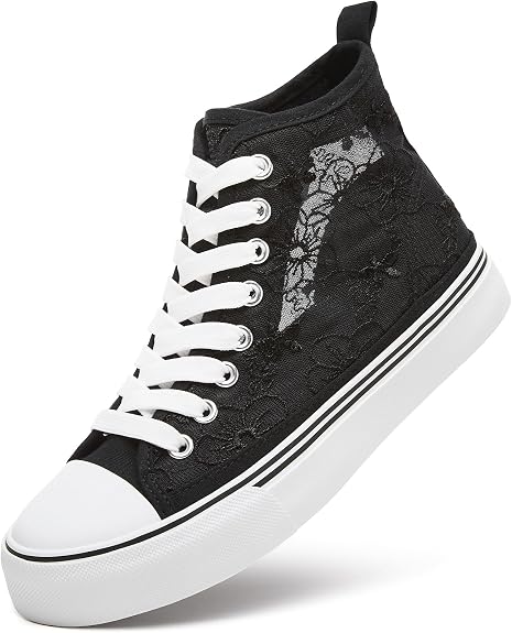 ZGR Women's High Top Canvas Sneakers,Fashion Lace-Up with Embroidery Flower - sugar skull boots