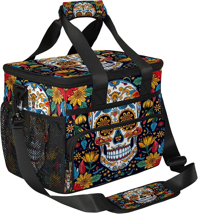 Sugar Skull Gothic Halloween Insulated Large Lunch Bag Lunchbox Reusable Leakproof Cooler Bags with Shoulder Strap for Adult Men Women Work Picnic - sugar skull handbags for sale