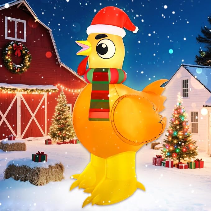 6FT Christmas Inflatables Chicken Outdoor Decorations Farm Animal Funny Blow Up Yard Decoration Merry Xmas Cute Holiday Party Lighted up for Indoor Lawn Garden Outside Décor - skull inflatable