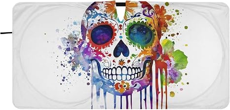 Windshield Sun Shade Sugar Skull Watercolor Car Sun Shade for Front Windshield Foldable Sunshades Sun Visor Protector Blocks UV Rays for Car Truck SUV - skull sticker