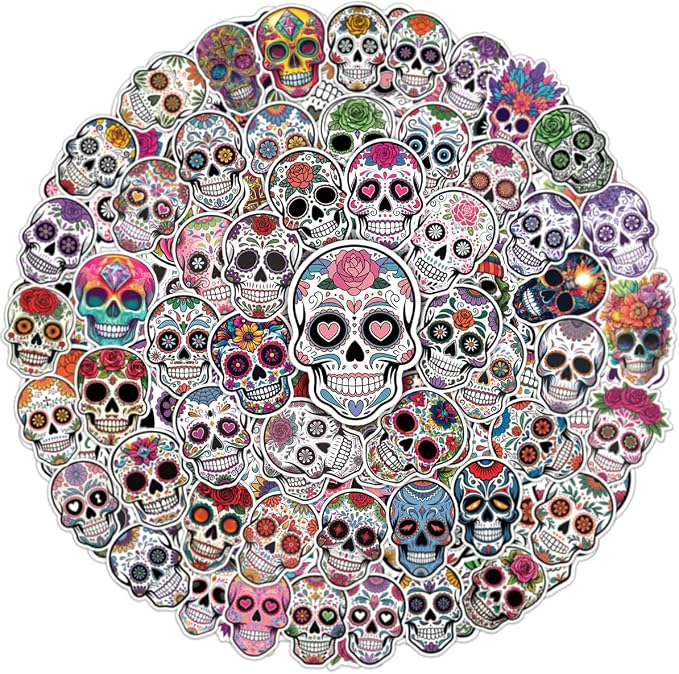 64pcs Skull Stickers -Candy Sugar Skull Sticker Waterproof Decals for Water Bottles Laptop Luggage Computer Scrapbooking Teens Adults Girls Kids Funny Party Birthday Decorations - skull sticker