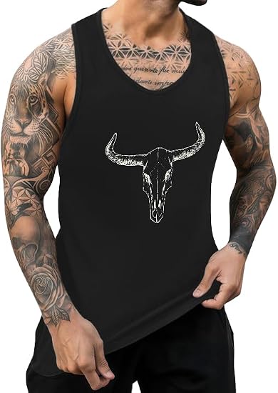 ONLYSTORY Mens Graphic Tank Tops Crewneck Gym Muscle Beach Hawaii Sleeveless Shirts - skull tank tops