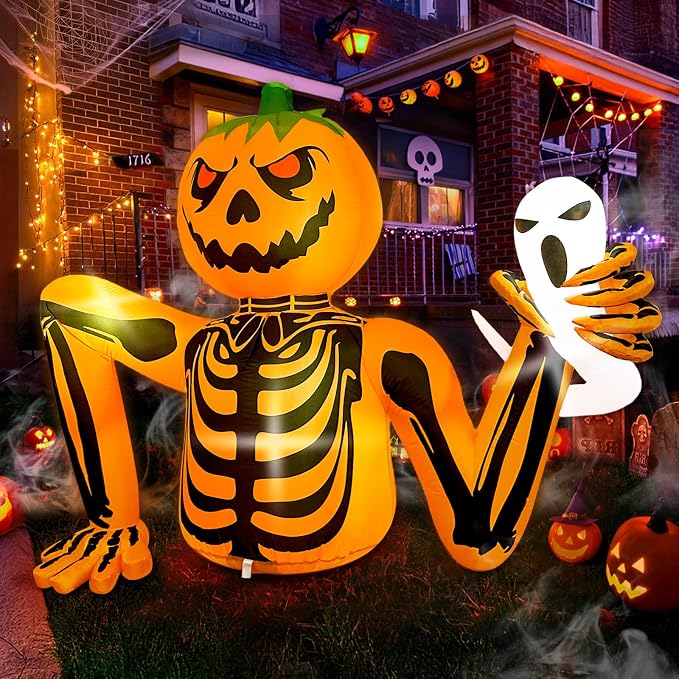 Halloween Inflatable Pumpkin Skeleton, 5FT Outdoor Halloween Decorations - skull inflatable