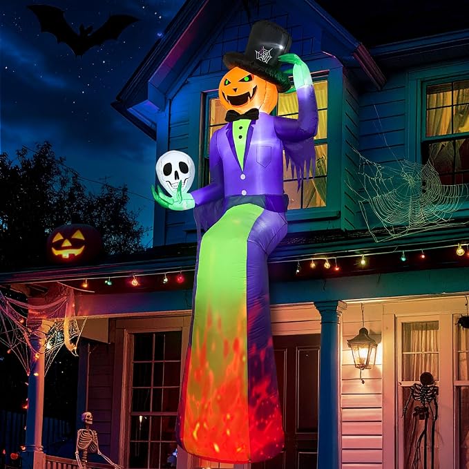 10FT Giant Halloween Inflatables, Sitting Inflatable Pumpkin Man Decor - skull inflatable