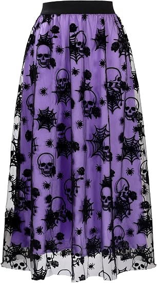 Halloween Tulle Skirt Women Pumpkin Elastic Waist Layered Mesh Midi Halloween Witch Skirt - sugar skull dress