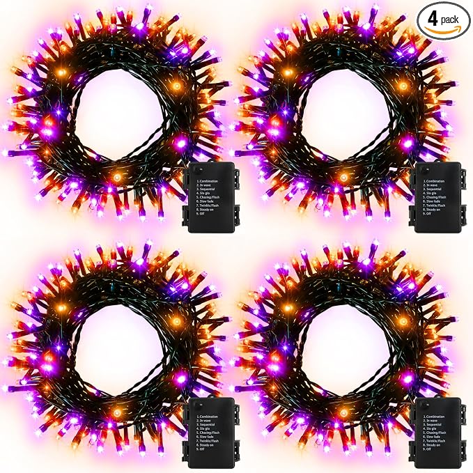 4 Pack Orange Purple Halloween String Lights Battery Operated - string light