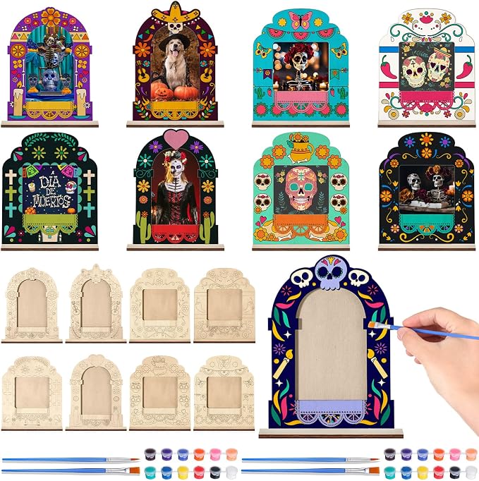 Beeveer 10 Pcs Dia De Los Muertos Picture Frame for Altar Painting Crafts - skull plate