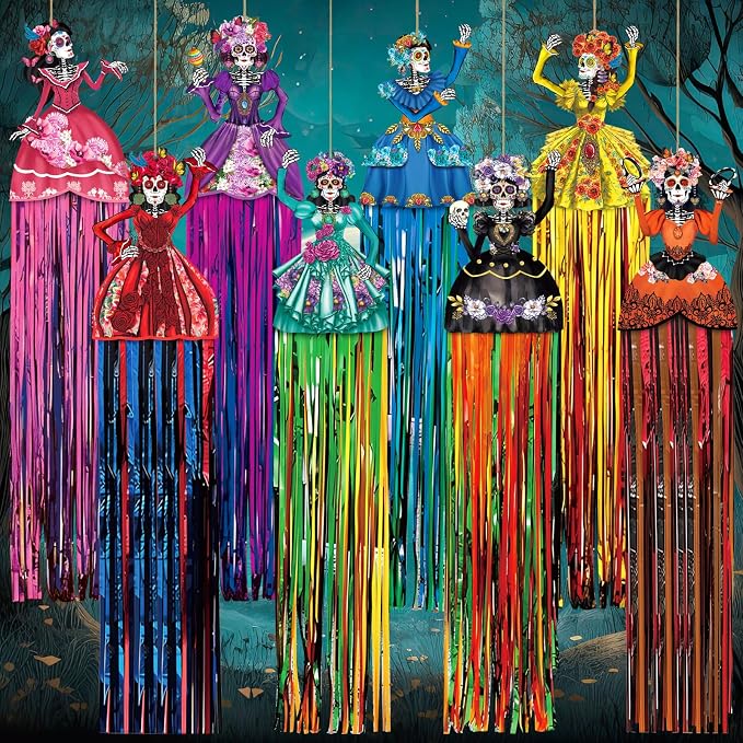 8 Pcs Day of The Dead Decoration, 3ft Dia De Los Muertos Decor, Sugar Skull - skull inflatable