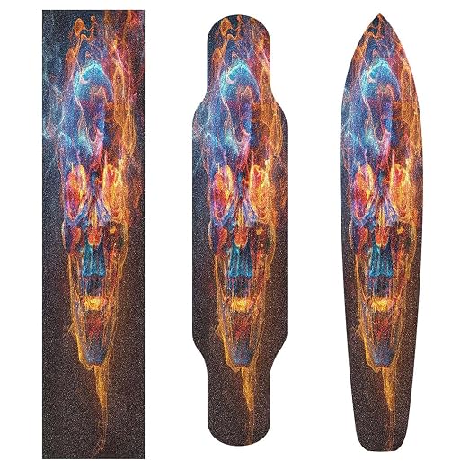 YETTASBIN Skull Skateboard Grip Tape, Bubble Free Anti Slip Longboard Grip Tape Sheet Sticker Deck Sandpaper for Rollerboard, 44 x 10 Inch - skull sticker