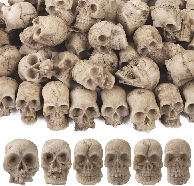 50pcs Halloween Mini Skulls Miniature Resin Skeleton Head Party Decorations